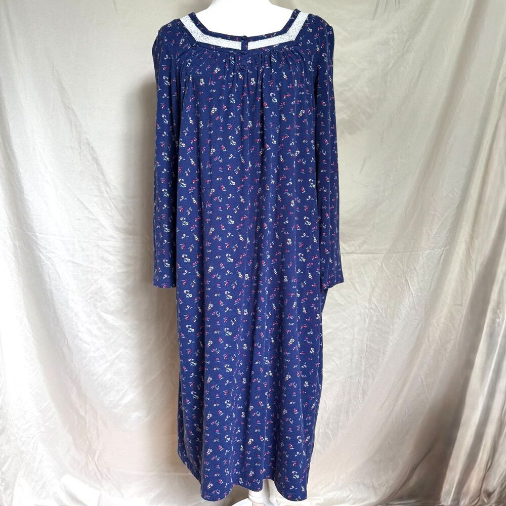 Croft & Barrow traditional nightgown womens M navy floral long sleeve grannycore